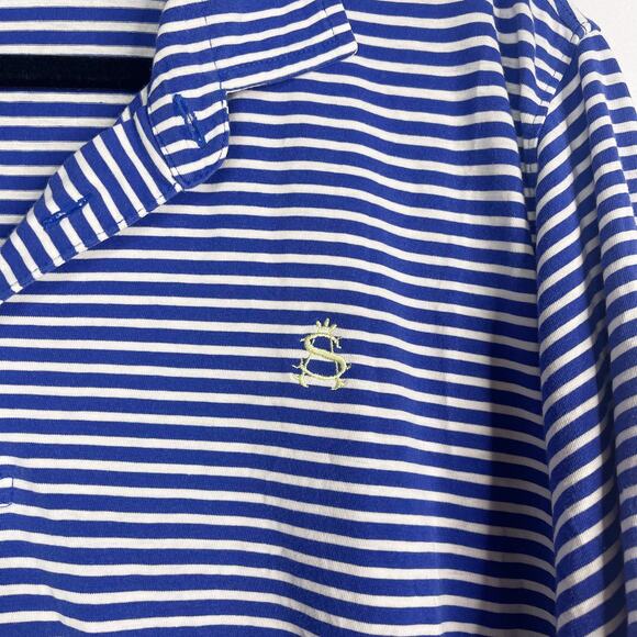 B Draddy Mens Medium M Blue White Striped Pima Cotton Golf Polo SA Embroidered - Picture 5 of 7